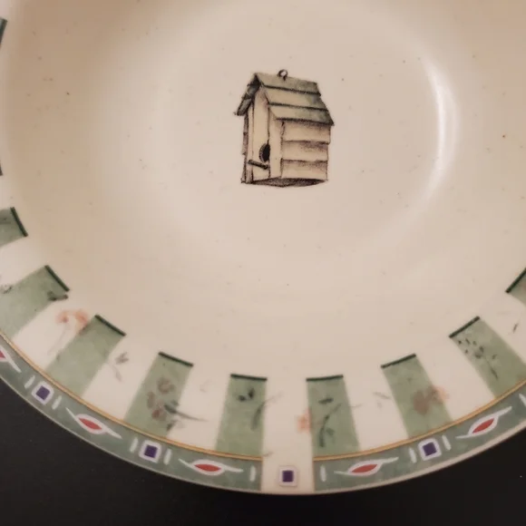 (2 Bowls) 12oz "Naturewood" Green & Ivory Stoneware Bowls by Pfaltzgraff EUC - Picture 2 of 9